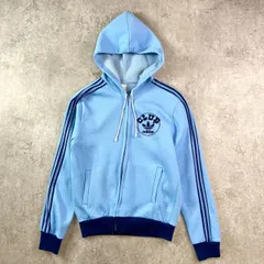 70~80年代 VENTEX社製 adidas CLUB アディダス フロッキープリント ジャージパーカー トラックジャケット レディースXS相当 古着 70s 80s VINTAGE ヴィンテージ トレフォイルロゴ サイドライン
