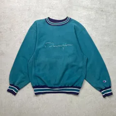90年代 USA製 Champion チャンピオン REVERSE WEAVE リバースウィーブ 刺繍ロゴ スウェットシャツ リブボーダー メンズM 古着 90s VINTAGE ヴィンテージ アメカジ スウェット トレーナー ターコイズグリーン
