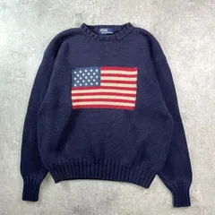 90年代 Polo by Ralph Lauren ポロバイラルフローレン 星条旗柄 コットンニットセーター メンズXL相当 古着 90s VINTAGE ヴィンテージ アメカジ オールドラルフローレン 紺色