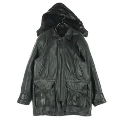 不明 ブランド不明 フード付 ラム革 レザージャケット M ブラック メンズ 古着