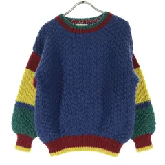 美品 Original Hand knit Sayuri サユリ クレイジーパターン 長袖 ローゲージ 丸首 セーター ブルー系 レディース 古着