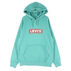 美品 Levi's リーバイス 裏起毛 ロゴプリント 長袖 スウェットパーカー M ミントグリーン メンズ 古着