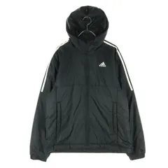 美品 adidas アディダス ワンポイントロゴ 長袖 フード付き 中綿ジャケット L ブラック メンズ 古着