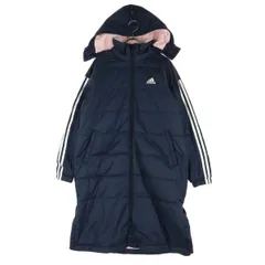 adidas アディダス ワンポイントロゴ 長袖 中綿入り ベンチコート 160 ネイビー ボアライナー キッズ 古着