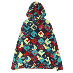 美品 ハイキュー 総柄 長袖 あったか フリース パーカー L ホワイト系 一番くじ レディース 古着