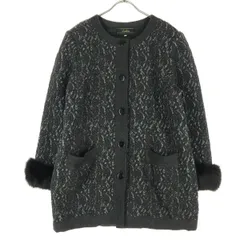 Leilian レリアン 日本製 豹柄 長袖 ノーカラージャケット 48 ブラック レディース 古着