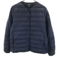 UNIQLO ユニクロ Vネック ウルトラライトダウンジャケット XL ネイビー系 収納袋 レディース 古着