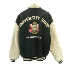 UNIVERSITY SHOP ユニバーシティショップ バック刺繍 牛革レザー切替 スタジャン L 深緑 中綿 メンズ 古着