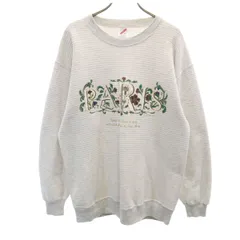 JERZEES ジャージーズ 90s USA製 オールド ボーダー柄 長袖 スウェット トレーナー LL グレー系 裏起毛 メンズ 古着