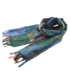 ロエベ LOEWE アナグラム マフラー フリンジ ロゴ柄 ウール カシミヤ混 マルチカラー /MI ■OS ■OH