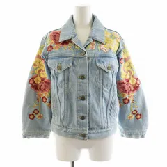 グッチ GUCCI デニムジャケット ジージャン Gジャン 花刺繍 裏地チェック柄 麻 リネン 38 インディゴ 505667 /AN15のサムネイル