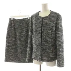 東京ソワール TOKYO SOIR スーツ セットアップ ノーカラージャケット フレアスカート ひざ丈 ツイード M 黒 ブラック 白 ホワイト 6902340-01-K18 /AN50