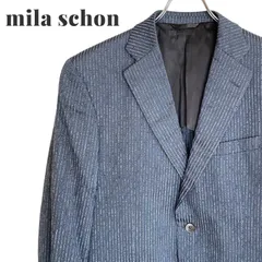 mila schon ミラショーン グレー×ネイビーライン ストライプ テーラードジャケット 2B 綿100% 裏地キュプラ混 日本製 サイズ96AB5 L相当 メンズ 上質 904KZ