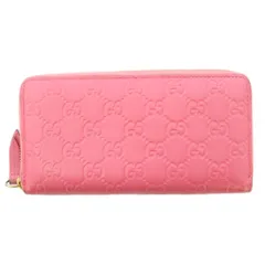 グッチ GUCCI グッチシマ 長財布 ロングウォレット ラウンドファスナー レザー ロゴ 型押し インターロッキング ワンカラー ピンク /BB ■OH