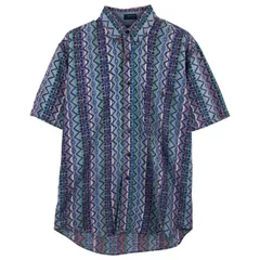 古着 80年代 ラルフローレン Ralph Lauren CHAPS チャップス 総柄 半袖 ボタンダウン ストライプシャツ メンズM相当/eaa604165