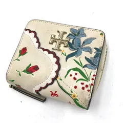 TORY BURCH トリーバーチ 折り財布 花柄 刺繍 レザー ホワイト 白