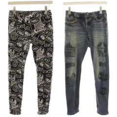 ヒステリックグラマー HYSTERIC GLAMOUR SUPER HYS柄 リバーシブルスウェットパンツ 総柄 転写プリント スキニー F 黒 ブラック 紺 ネイビー 01243CP04 /HNのサムネイル