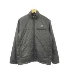 アディダス adidas 中綿ジャケット スタンドカラー ダブルジップ ロゴ刺繍 スポーツ L グレー /AH18 ■GY11
