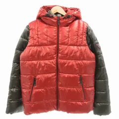 ゲス GUESS 美品 中綿ジャケット フーデットベスト ジップアップ ロゴ M 赤 レッド カーキ /GV