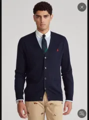 (M)ポロラルフローレン メンズ コットン Vネック カーディガン ネイビー