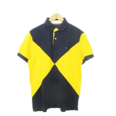 トミーヒルフィガー TOMMY HILFIGER ポロシャツ 半袖 ロゴ刺繍 切り替え 鹿の子 M 黄 イエロー 紺 ネイビー C887869978 720 /AH17 ■GY18