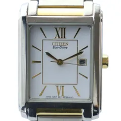 シチズン CITIZEN 腕時計 ウォッチ エコドライブ ソーラー デイト カレンダー付き スクエア 白文字盤 ロゴ シルバー色 E011-S045193 ■GY18 /MQ
