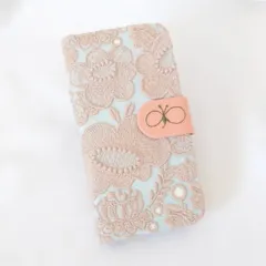 【受注製作】smile flower ライトブルー ミナペルホネン 手帳型スマホケース