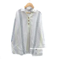 クロコダイル CROCODILE シャツ ブラウス スキッパーカラー 長袖 ストライプ柄 ロゴ刺繍 LL マルチカラー オフホワイト /HO20