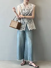 新品 透かし編み ベスト レディース ニットベスト 前開き 夏 ベスト カーディガン ノースリーブ きれいめ クロシェ編み かぎ編み レース ノースリーブ 森ガール トップス mlbmd