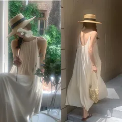 新品 ワンピース 夏 レディース キャミワンピース ロング丈 キャミソール ノースリーブ ワンピース 大きいサイズ 夏 ワンピース ロング 無袖 レディース ゆったり 体型カバー 着痩せ シンプル カジュアル リゾート 旅行 ビーチ mlfdo