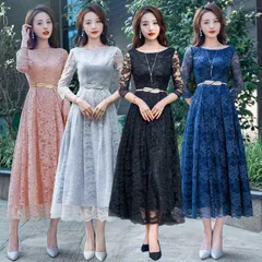 新品 ブライズメイド ドレス 大人 ピアノ 発表会 ロングドレス 演奏会 結婚式 袖付き ミモレ丈  体型カバー 二次会 mlecp