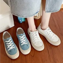 新品 レディース ライトブルー キャンバス スニーカー クラシック レースアップ カジュアルシューズ 快適＆軽量 ウォーキングシューズ ゴム底 ファブリックアッパー 日常学生用フットウェア mluro
