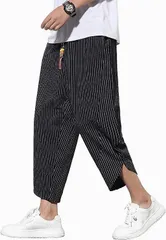 新品 サルエルパンツ メンズ ズボン 夏用 ワイドパンツ ストライプ テーパードパンツ 7分丈 アラジンパンツ 大きいサイズ ずぼん 人気 ボトムス 綿麻 リネンパンツ 涼しい ぱんつ 春 mlnhd