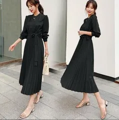 新品 長袖  ワンピース プリーツ プリーツワンピース レディース 春 夏 秋 冬 ロング マキシ ロングワンピース マキシワンピース シャーリング 綺麗 大きいサイズ きれいめ おしゃれ シフォン 通勤 入園式 mljbf