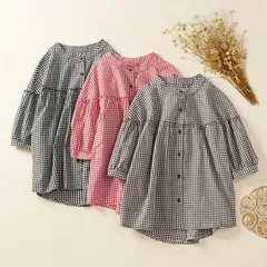 新品 シャツ レディース 五分袖 ブラウス ギンガムチェック シャツブラウス トップス 半袖 前ボタン チェック 綿混 スタンドカラー ゆったり 大きいサイズ シンプル カジュアル ナチュラル 体型カバー 大人 春 夏 秋 mlnos