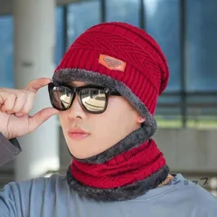 新品 裏起毛ニット帽 マフラー付き 裏起毛ニット帽 マフラー 男女兼用 メンズ ネックウォーマー付き mlfpw