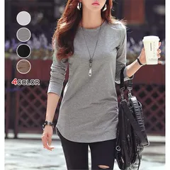 新品 カットソー 長袖 未使用 ロンt レディース  tシャツ ロング トップス 無地 インナー オフィス 秋 春 きれいめ 大人 カジュアル シンプル ホワイト 白 ブラック 黒 グレー ベージュ mllyt