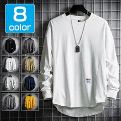 新品 Tシャツ メンズ 長袖 無地 ロンT ティーシャツ カットソー ゆったり 不規則 後ろ長め丈 カジュアル 後ろ丈長め mlvrv