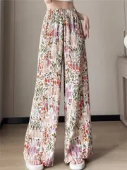 新品 ワイドパンツ 春夏 プリーツパンツ レディース 花柄 プリーツワイドパンツ 涼感 ロングパンツ ボトムス ウエストゴム 冷感素材 カジュアル 涼しい 爽やか 薄手 シンプル 大きいサイズ 着痩せ ゆったり 美脚 mlyap