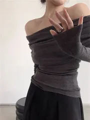 新品 セーター レディース ニットセーター オフショルダーネック ニット トップス プルオーバー 無地 長袖 秋物 ニット 通勤 通学 シンプル カジュアル mlrol