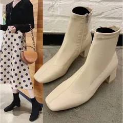 新品 レディース ショートブーツ シューズスクエア ブーツ PU スエード ヒール ミドルブーツ スクエアトゥブーツ 疲れない 歩きやすい 靴 mlfrw