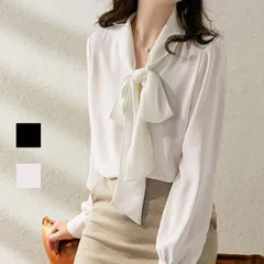 新品 ボウタイブラウス ブラウス シャツ リボン 長袖 バルーン袖 バルーンスリーブ ボウタイ 無地 オフィスカジュアル きれいめ 通勤 おしゃれ 上品 韓国 ファッション バルーン袖リボンブラウス 秋 秋服 春 フォーマル 白 黒 オフィス mlziy