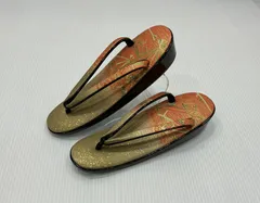 草履/未使用品/オレンジ×金/11521