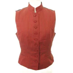 ヒロコビス HIROKO BIS ベスト ストライプ ボタン 薄手 9 Mサイズ 赤 レッド ■GY61