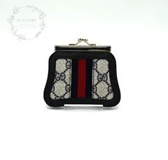 GUCCI オールドグッチ GGスプリーム シェリーライン がまぐち　コインケース　ネイビー