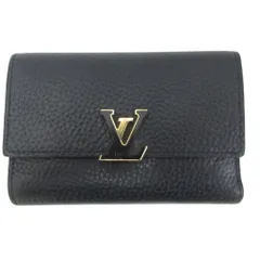 ルイヴィトン LOUIS VUITTON ポルト フォイユ カプシーヌ 三つ折り財布 小銭入れ有 ロゴ金具 ゴールド金具 コンパクト レザー 黒 ブラック ピンク レディース ☆AA★