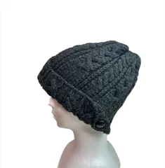 極美品 【英国製】HIGHLAND 2000  ウール100% 後ろスリット入りニット帽 グレー