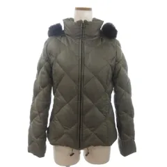 23区 オンワード樫山 ダウンジャケット ブルゾン フルジップ フーディ ファー 緑 カーキ 38