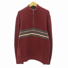 エディーバウアー EDDIE BAUER ニット セーター ハーフジップ ライン ハイネック 長袖 M 紅 ボルドー 0703 ●ECO