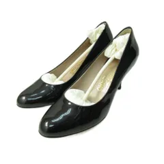 サルヴァトーレフェラガモ Salvatore Ferragamo 美品 エナメル パンプス ヒール 黒 ブラック 6 約24.5cm